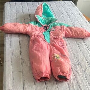 VTG SKI SLOPE COLOR BLOCK HOODED GIRLS SNOW JUMPSUIT RARE FIND